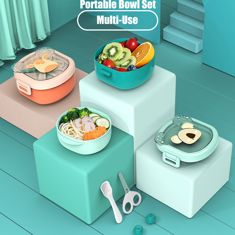Baby Food Scissors - Tragbares Kindergeschirr mit Löffel und Lebensmittelschere,