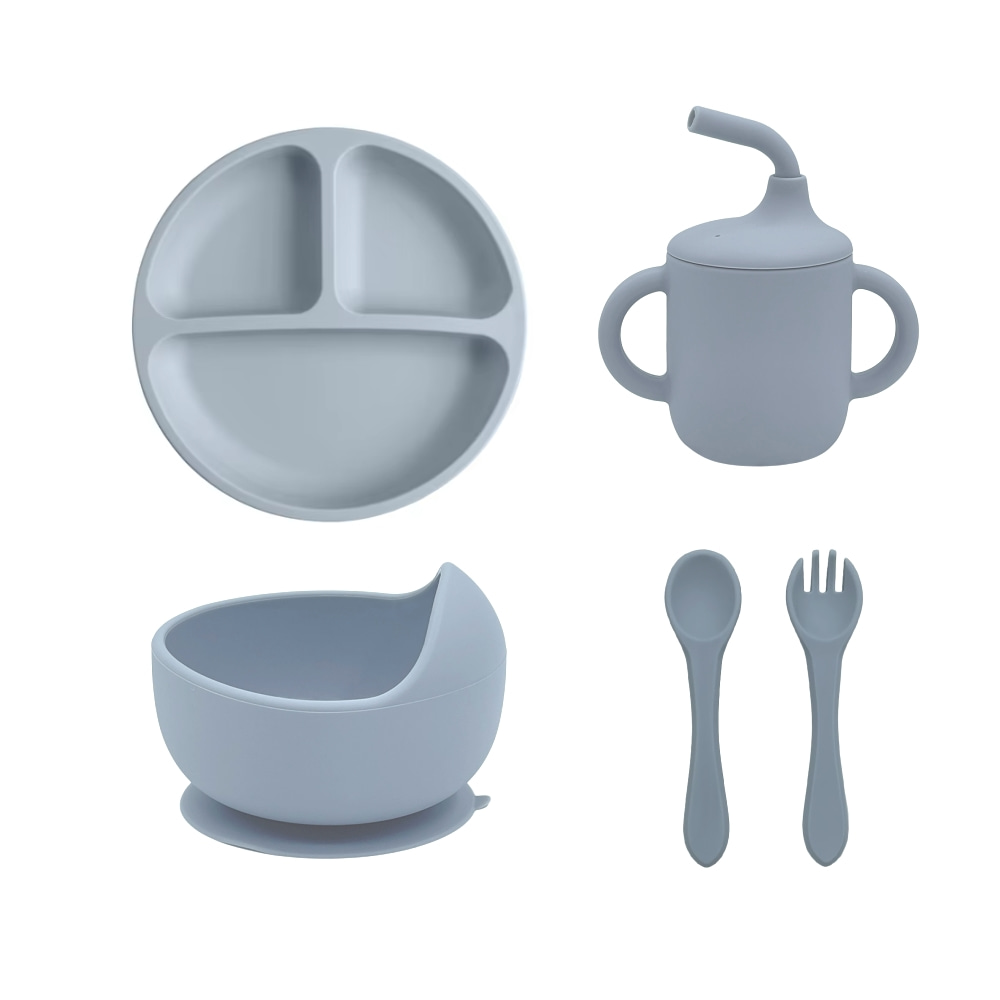 Baby Food Menu - 5-teiliges Silikon-Baby-Fütter-Set BPA-frei Saugnapf-Schüssel Essgeschirr Teller